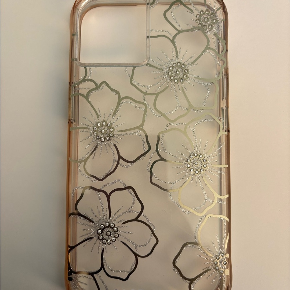 Floral Clear iPhone 14 Case with Silver Accents